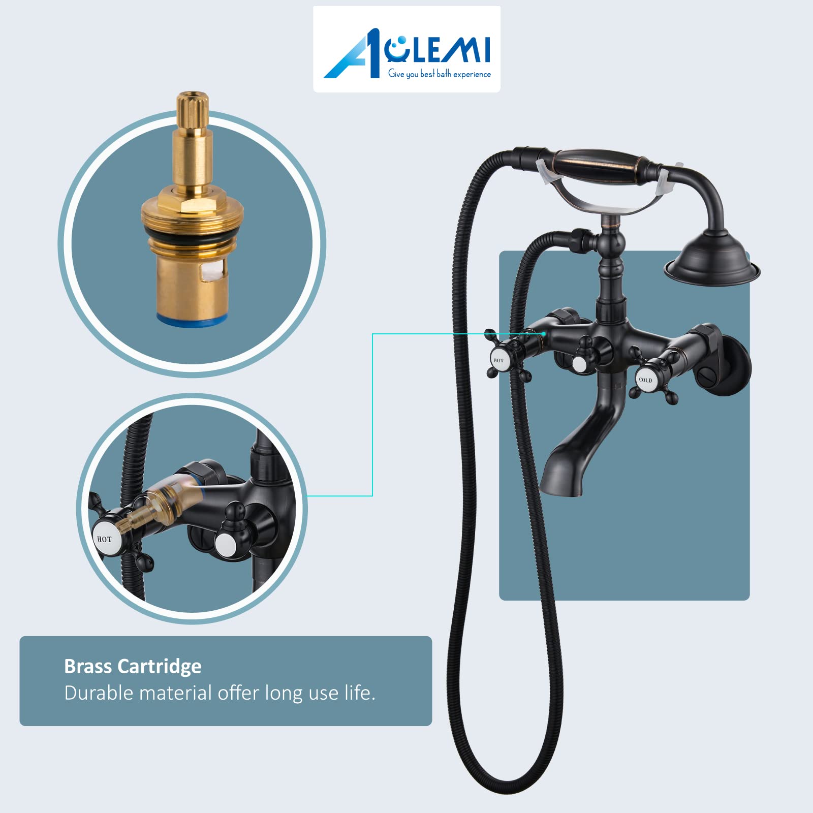 **Aolemi Vintage Oil Rubbed Bronze Clawfoot Tub Faucet Set - Wall Mount Bathtub Filler with Handheld Shower Sprayer & Double Cross Handle - Perfect for Classic Bathroom & Spa Retreats**
