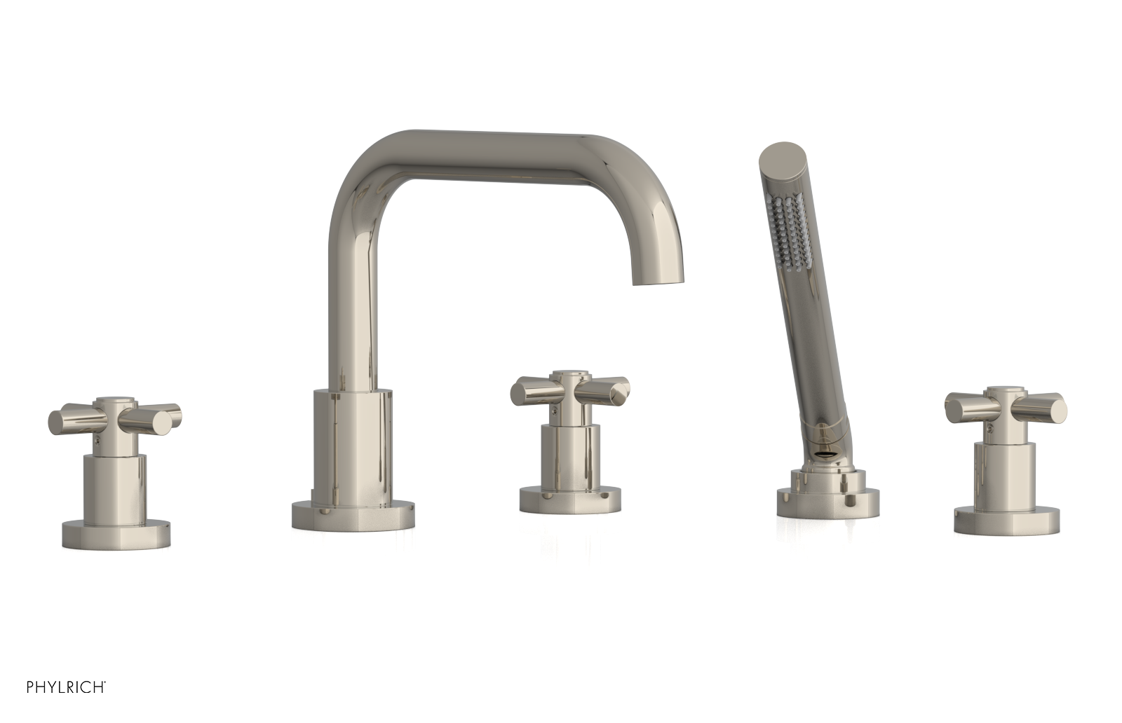 Premium Deck Mount Tub Faucet with Hand Shower - D2136D1 Tubular Cross Handles for Bathroom Sink & Bathtub | Perfect for Modern Home Renovation & Spa-Like Bathing Experience