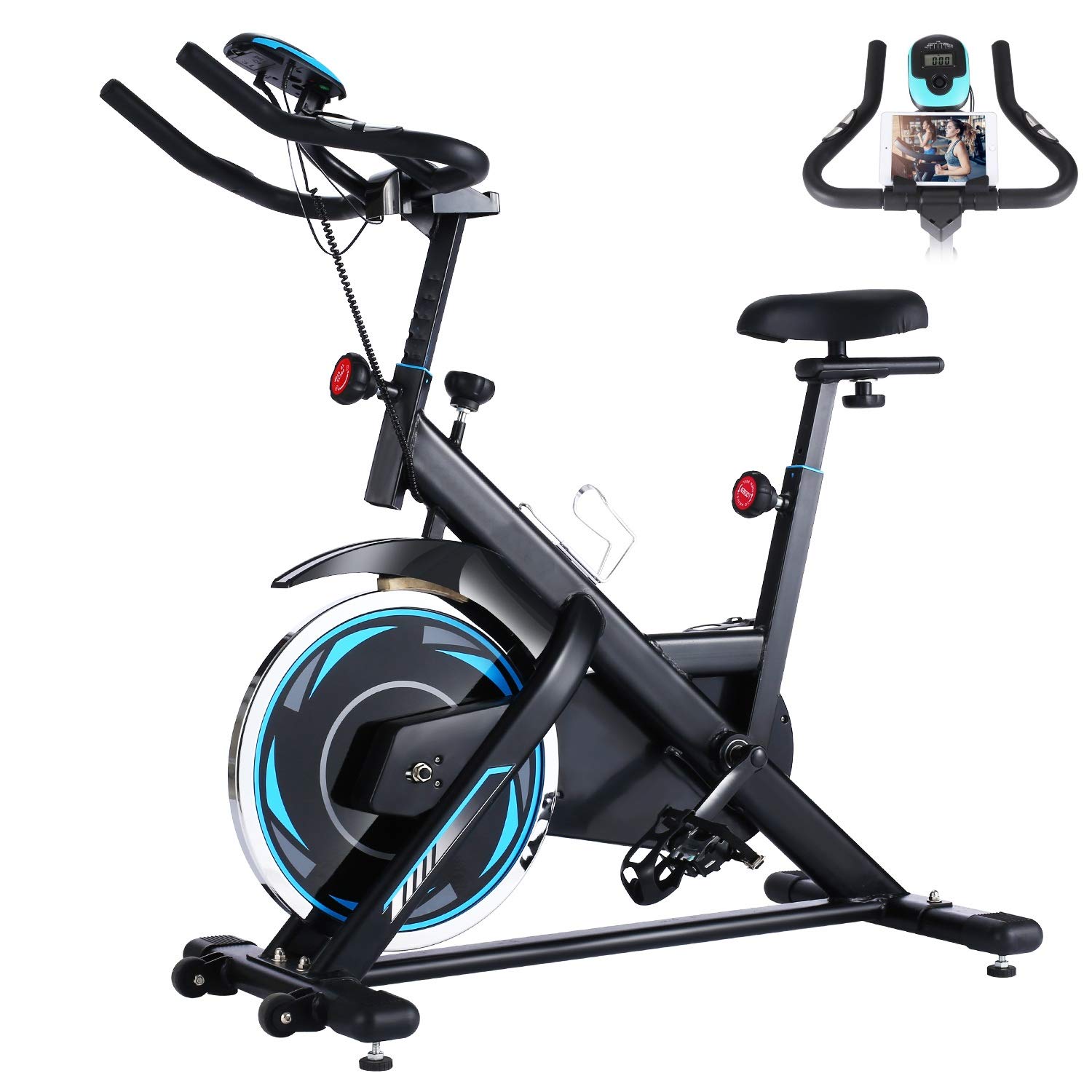 FUNMILY Belt Drive Indoor Exercise Bike with LCD Monitor - Quiet Stationary Cycling Bike for Home Cardio Workout, Training & Fitness - Perfect for Small Spaces, Apartment Workouts & Home Gym