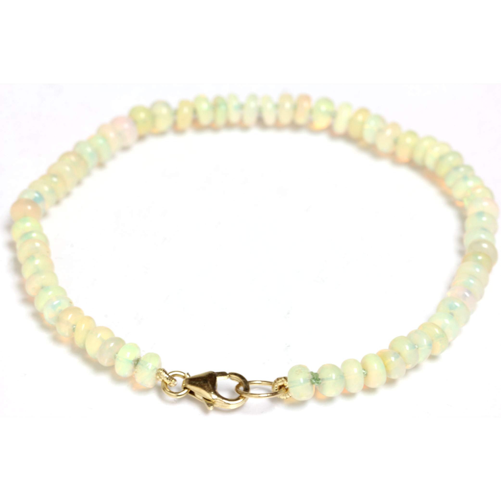 Fire Opal Bracelet with 4mm Ethiopian Beads & 14k Yellow Gold Lobster Clasp - Elegant Jewelry for Women, Perfect for Weddings, Parties & Gifts