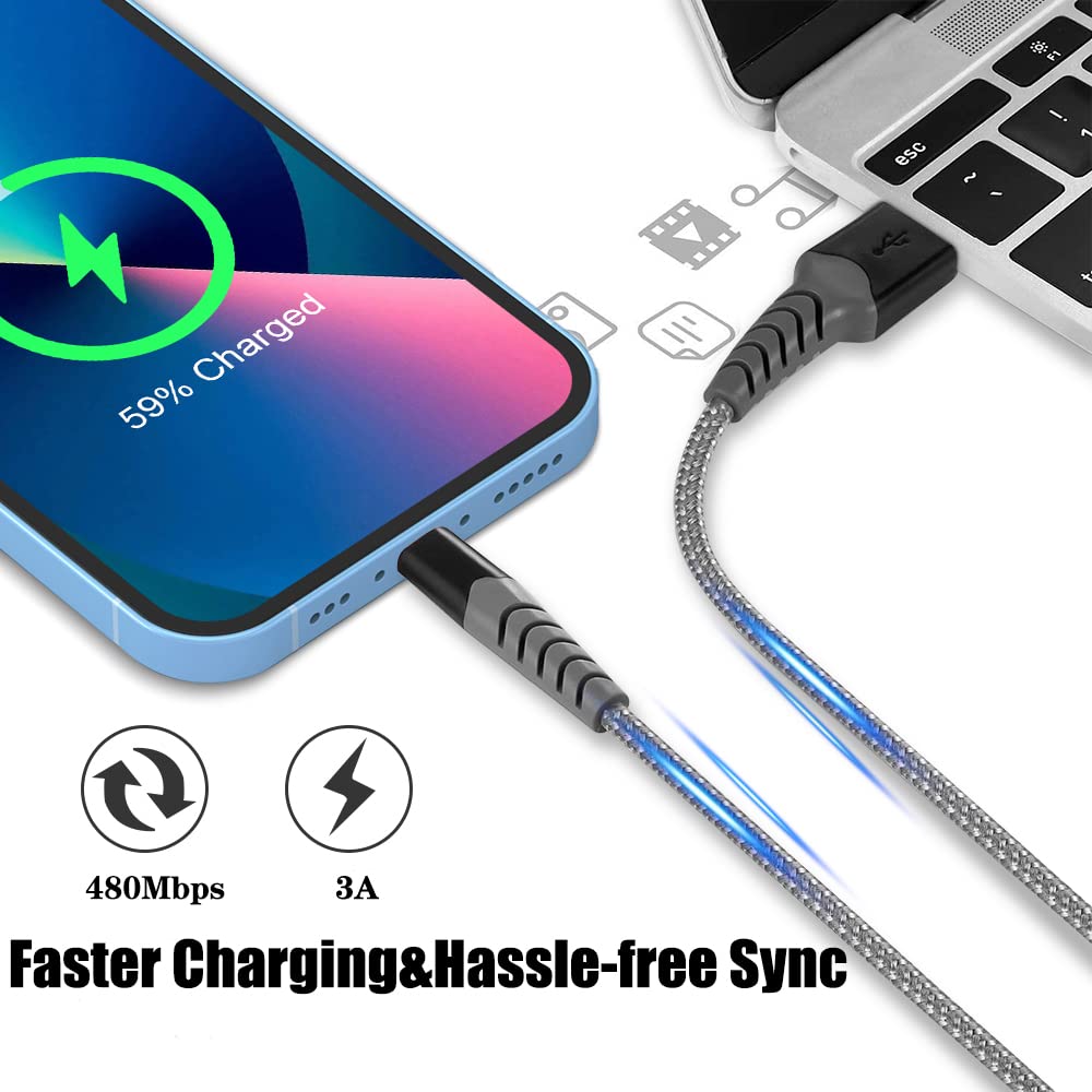 3-Pack MFi Certified Lightning Cable 3FT - Fast Charging USB to Lightning Cable for iPhone 14/13/12/11/X/8/7 - Durable Nylon Braided Charger Cord for Home, Office & Travel