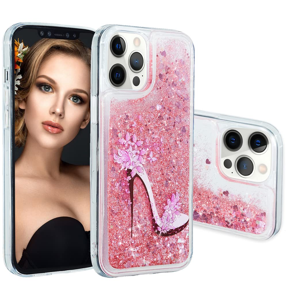 IMIRST Quicksand Glitter Liquid Floating Case for iPhone 13 Pro - Shockproof Protective Bling Cover with Sparkle Silicone & Soft TPU - Trendy High Heels Design for Women & Girls (Perfect for Parties, Daily Use & Gift Giving)