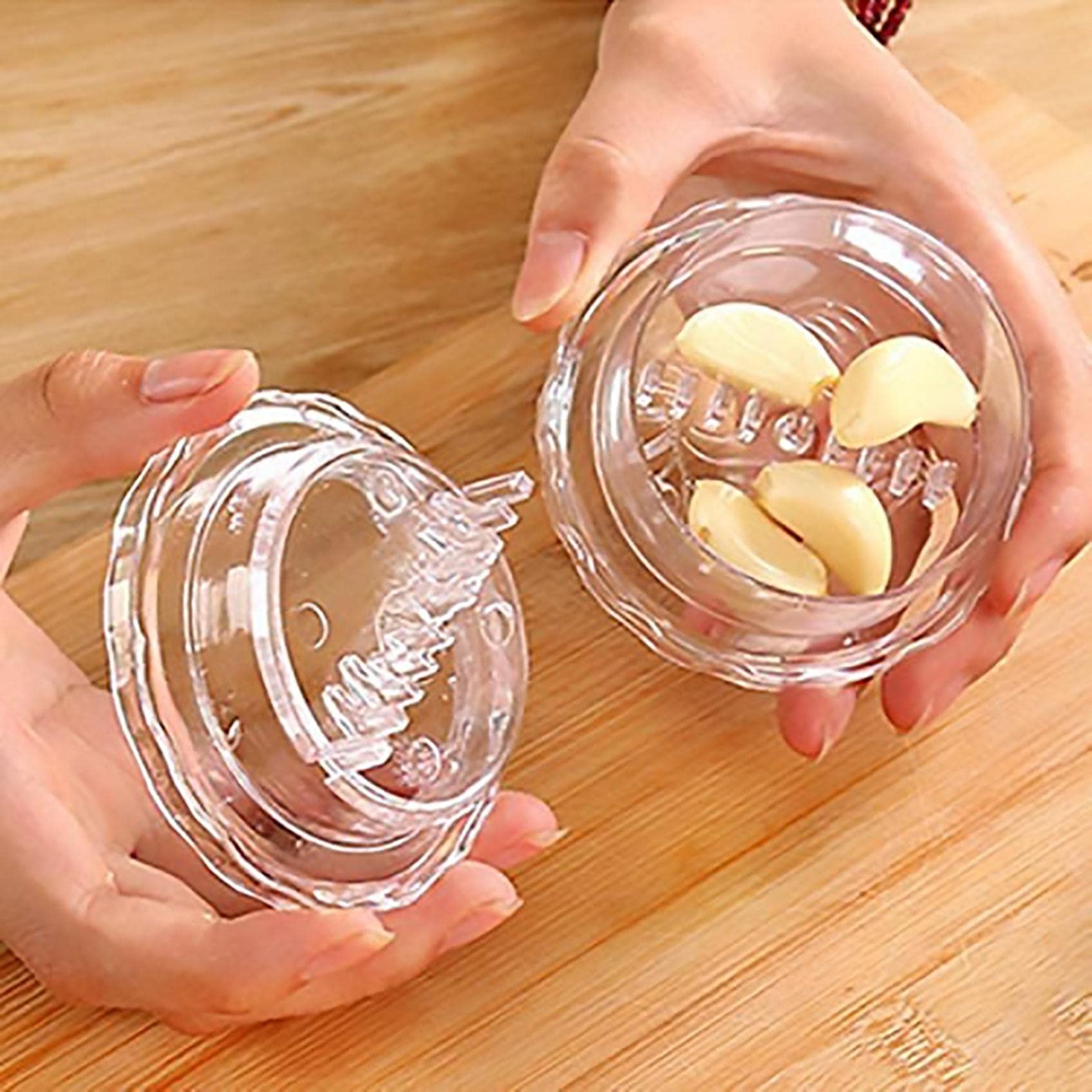 Flsofot Clear Garlic Press & Grinder Set - Mini Garlic Mincer with Lid, Garlic Twister & Crusher for Garlic, Ginger, Herbs, Nuts - Perfect for Cooking, Baking & Meal Prep