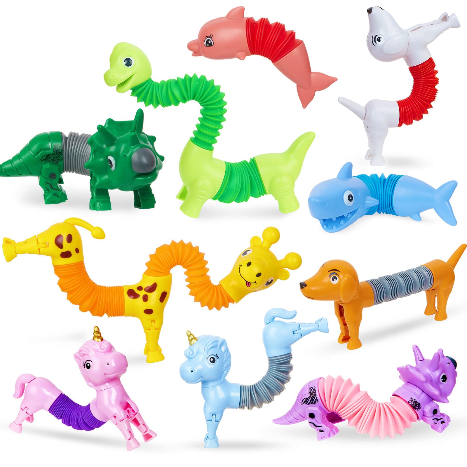 Easter Basket Stuffers for Kids - 10 Pack Sensory Fidget Toys with Animal Pop Tubes, Easter Egg Fillers for Toddlers Ages 3-7 - Perfect Easter Gifts for Boys & Girls - Great for Stress Relief, Classroom Rewards and Party Favors