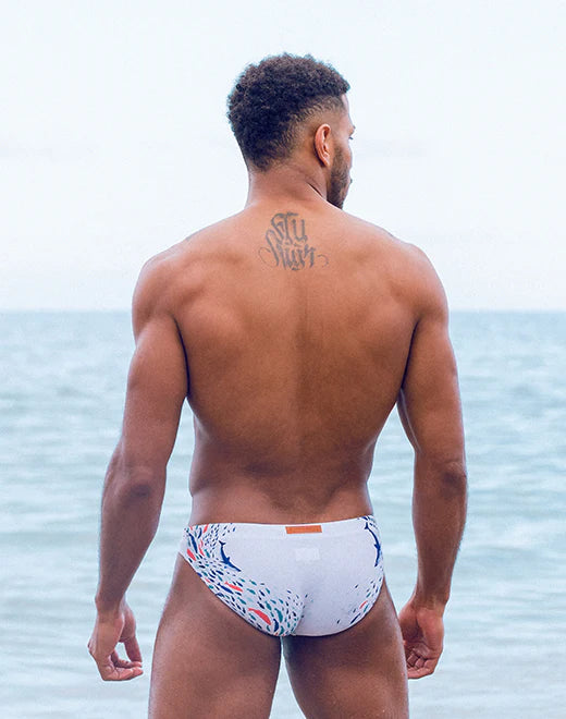 2eros Seascape Swim Brief - White - Men's Stylish Swimwear for Beach, Pool & Vacation - Quick Dry & Comfortable