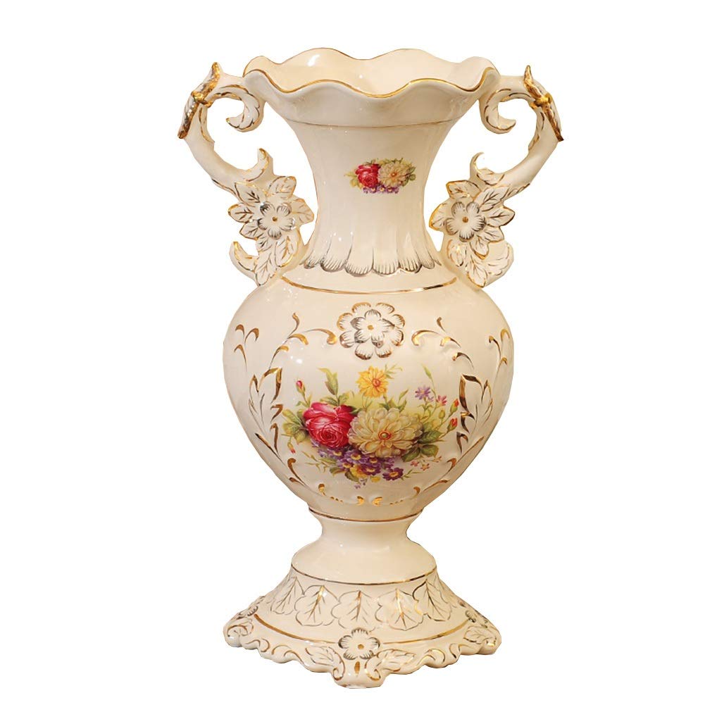Hand-Painted Tall White Ceramic Vase 32×20cm - European Style Large Flower Vase for Wedding Gift, Living Room, Dining Table Centerpiece, Bedroom, Office & Hotel Decor | Perfect for Fresh Flowers and Home Decoration