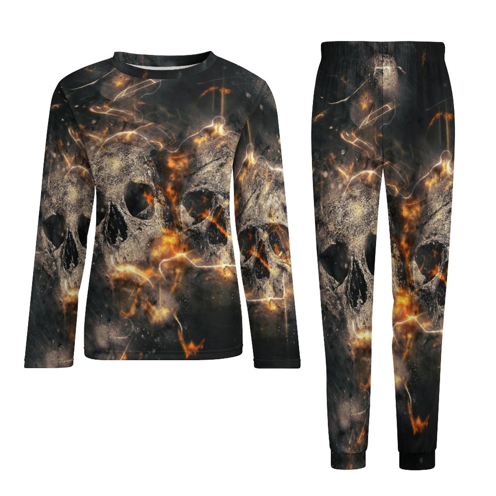 Decay Skull Men's Pajama Set - Soft Long Sleeve Sleepwear & Lounge Pjs for Comfortable Nightwear | Perfect for Halloween, Gothic Lovers & Cozy Home Relaxation