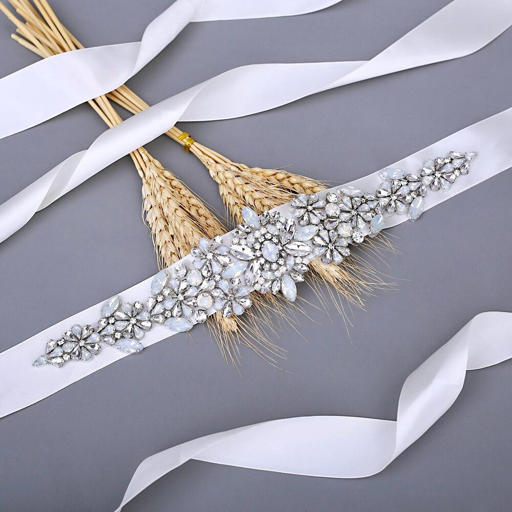 Swarovski Opal & Pearl Wedding Belt for Bride – Elegant Bridal Sash for Wedding Dress, Bridal Shower, and Special Occasions