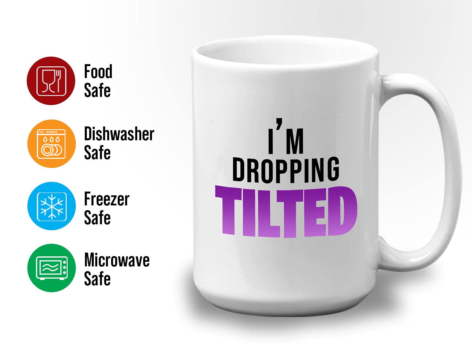 Bubble Hugs Gaming Coffee Mug - 15oz White Ceramic Cup with 'I'm Dropping Tilted' Gamer Design - Perfect for Fortnite, PUBG & Multiplayer Shooter Fans - Great for Gaming Sessions, Office Use & Esports Enthusiasts