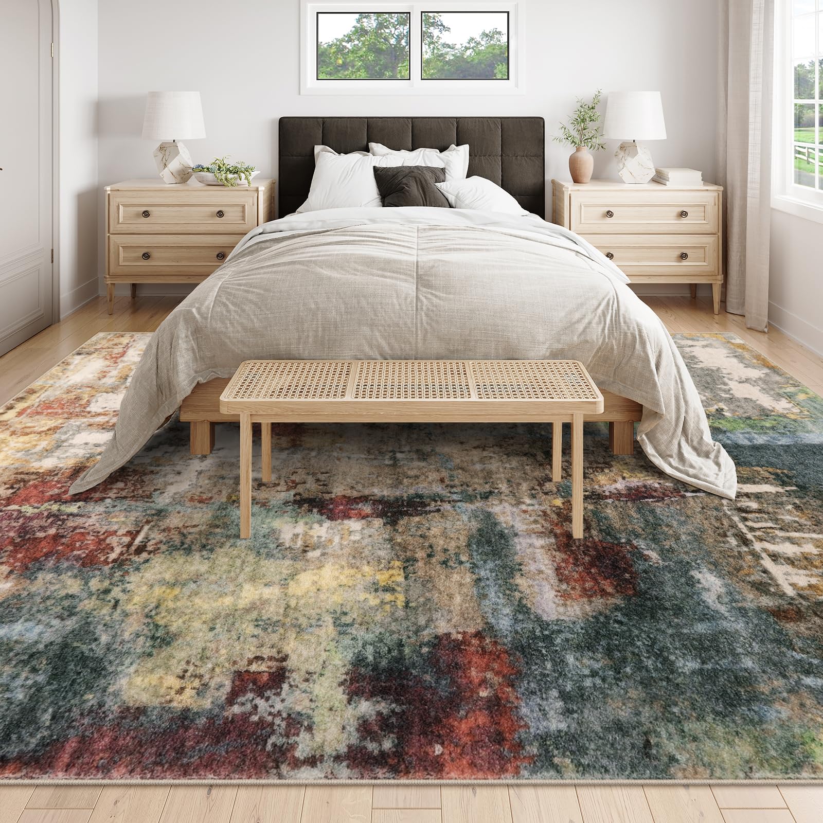Lahome Modern Abstract 9x12 Washable Low Pile Non-Slip Area Rug - Soft Red Indoor Carpet for Bedroom, Living Room & Dining Room Decor | Perfect for Home, Apartment & Office Use