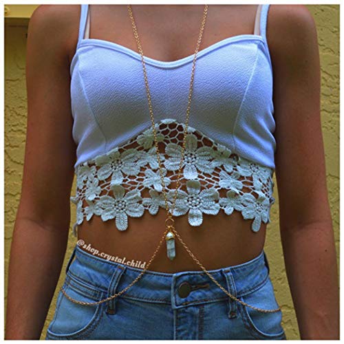 Boho Harness Body Chain with Green Pendant - Gold Belly Jewelry for Women & Girls | Festival, Rave, Beach, and Party Accessories