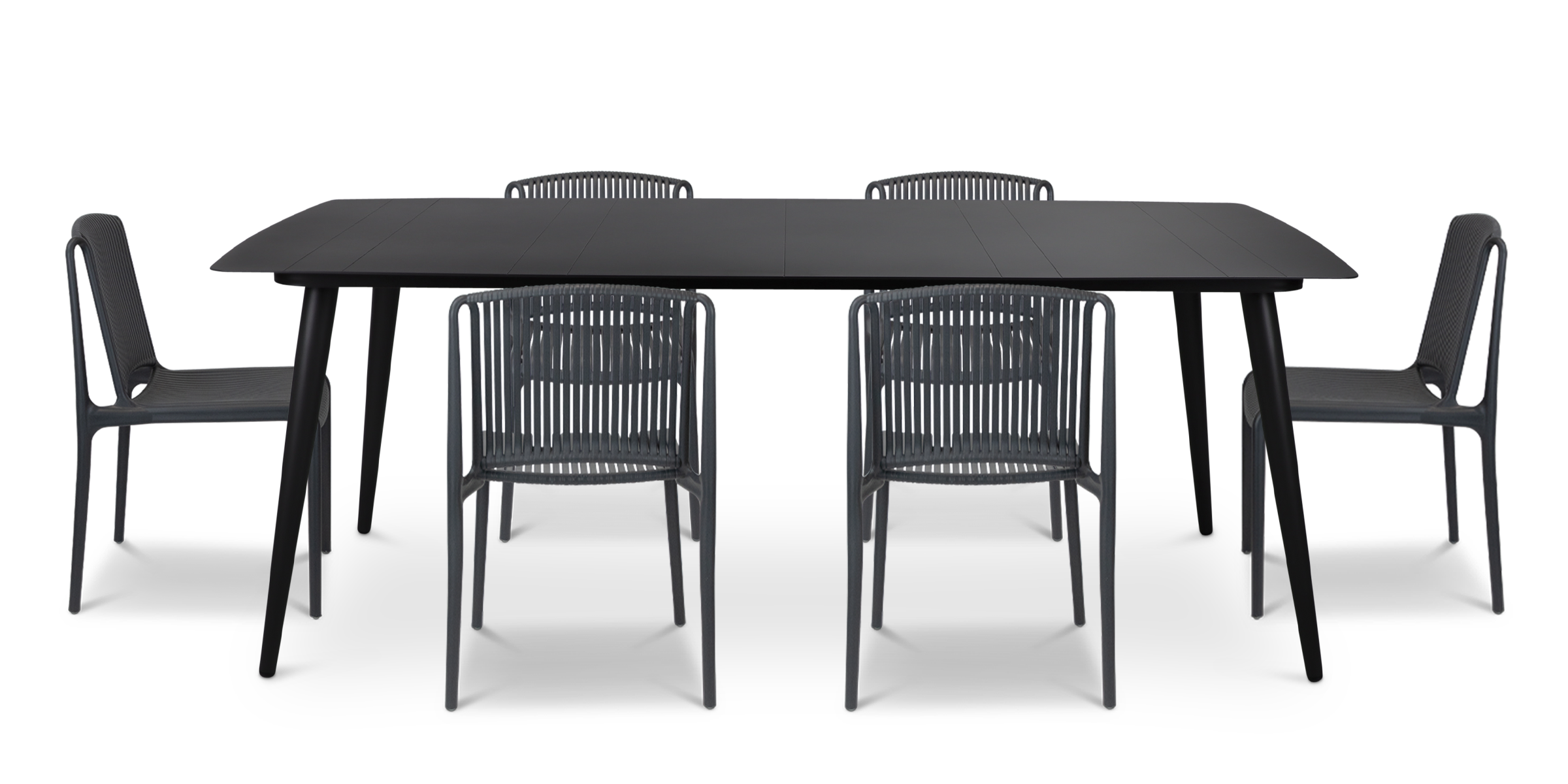 Amalfi Rectangle 7-Piece Outdoor Dining Set in Gunmetal with UV-Resistant Plastic Chairs (PP) - Perfect for Patio, Garden, and Backyard Entertaining