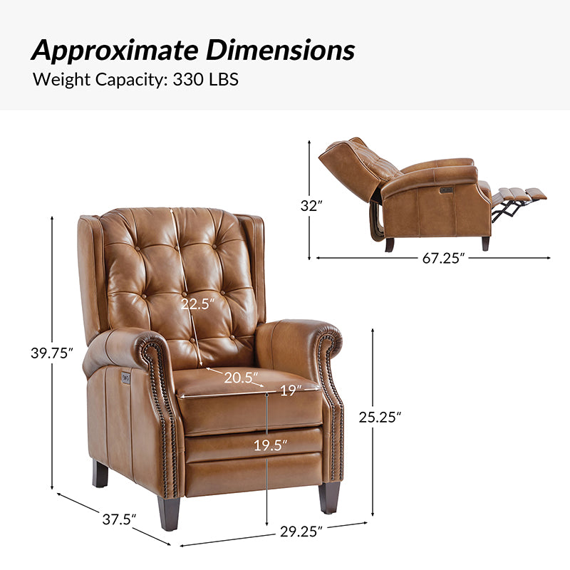 Premium Ruben Buttery Soft Leather Power Recliner Chair - Ergonomic Living Room Furniture for Relaxing, Watching TV & Napping