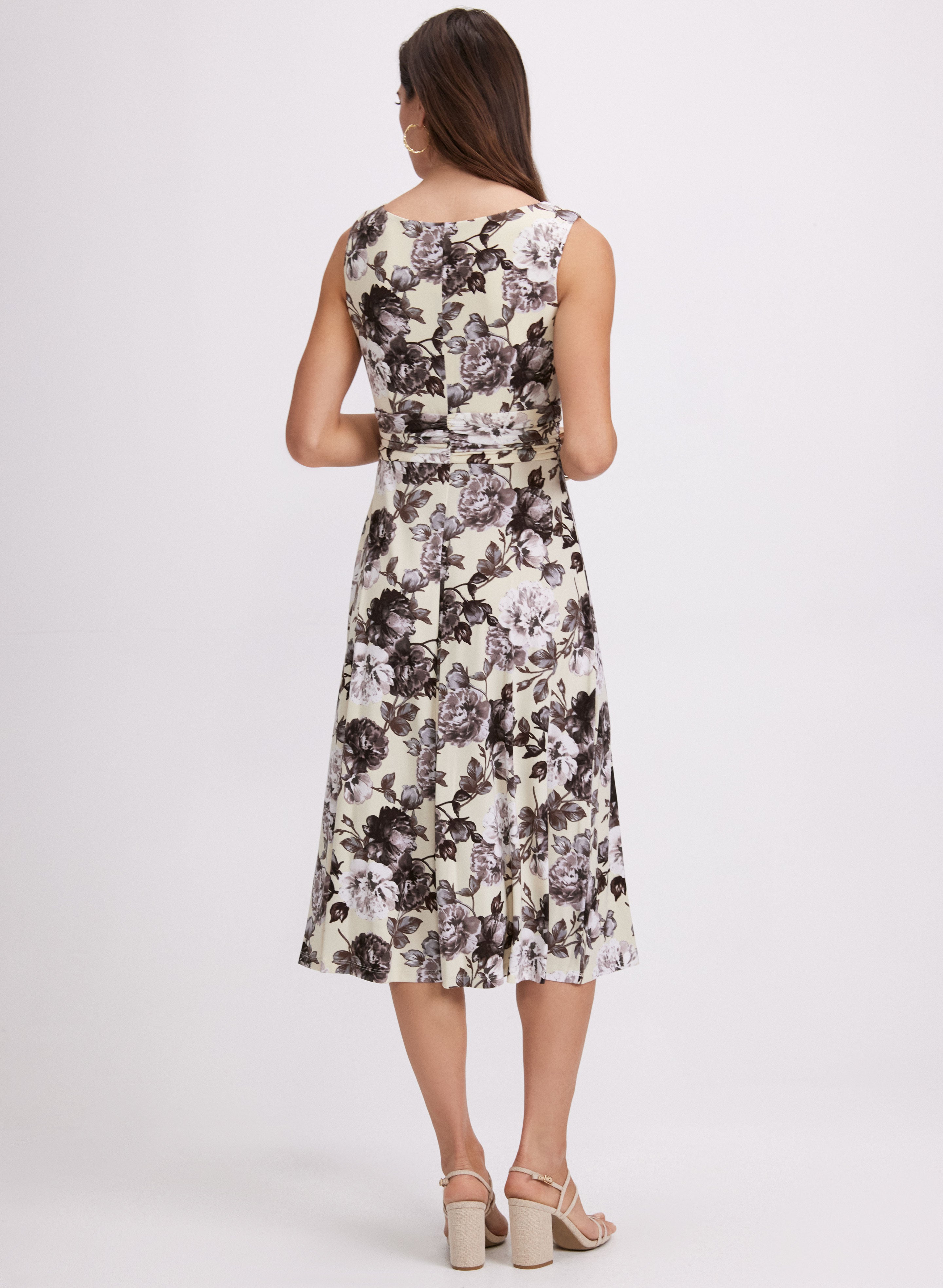 Floral Ruched Waist Summer Dress for Women - Elegant Midi Dress for Wedding, Party & Vacation