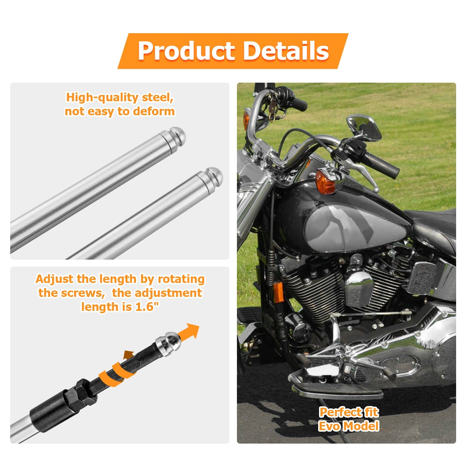 1984-1999 Harley-Davidson Evo Evolution Big Twin Quick Adjustable Pushrod Kit - Motorcycle Engine Upgrade & Maintenance Parts for Harley Davidson Touring & Custom Bikes