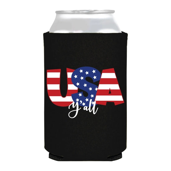 USA Y'all Can Coozie - Insulated Beer Can Holder for 12oz Cans, Patriotic American Flag Design - Perfect for Tailgating, BBQs, and Outdoor Parties