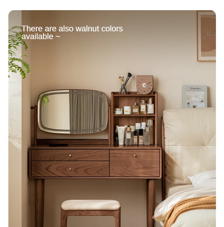 Solid Oak & Ash Wood Dressing Table with LED Lighted Makeup Mirror - Perfect for Bedroom Vanity, Makeup Application & Home Decor