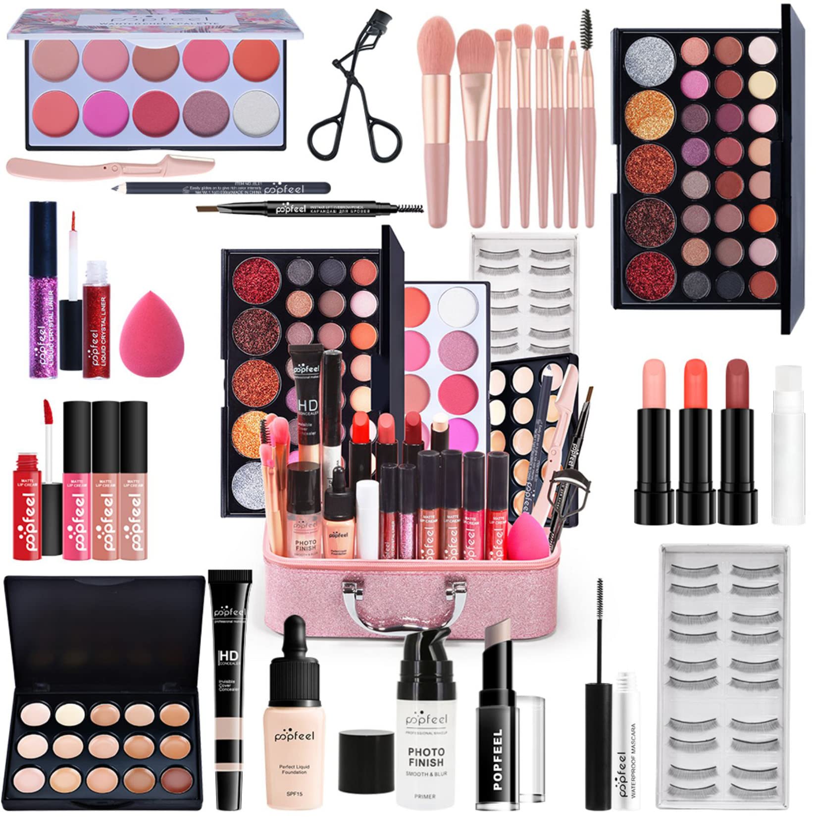 Professional Makeup Kit with Travel Bag - 12-Piece Cosmetic Set Includes Eyeshadow Palette, Foundation & Lip Gloss | Perfect for Travel, Birthday & Christmas Gifts for Women & Teens | Home, Party & Daily Use