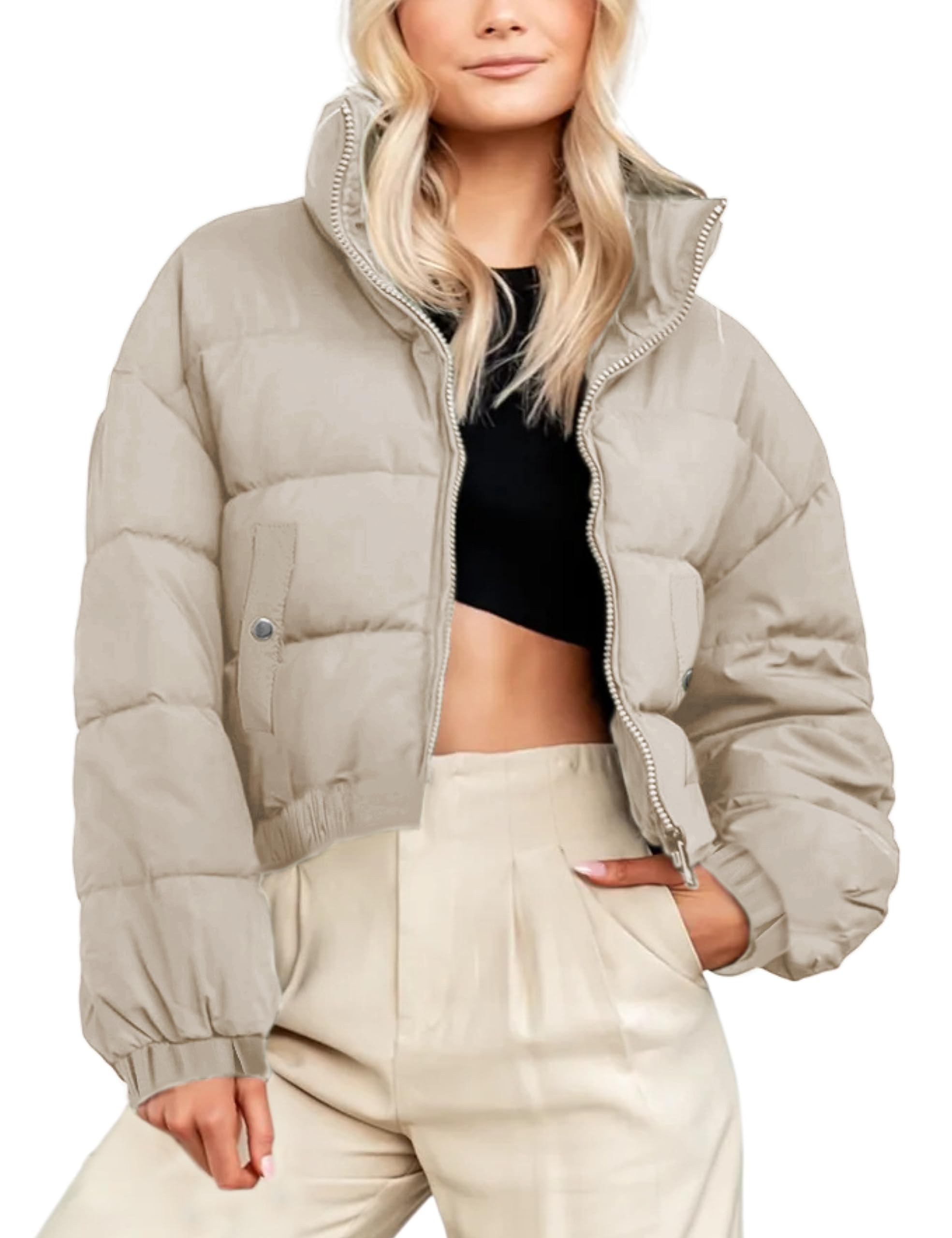 Athlisan Women's Cropped Puffer Jacket - Warm Winter Outerwear for Urban Fashion