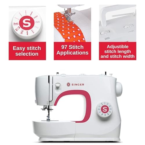SINGER MX231 Lightweight Portable Sewing Machine with 97 Stitch Applications, LED Light, Foot Pedal & Accessory Kit | Perfect for Quilting, Dressmaking, Home Decor & DIY Crafts | Beginner-Friendly 1-Step Buttonhole Sewing Machine for Home Use