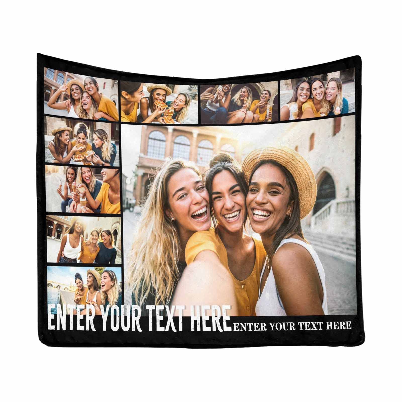Custom Photo Blanket with Text - Personalized Sister & Best Friend Gift - Birthday Present for Her - Cozy Throw for Bedroom, Couch & Travel