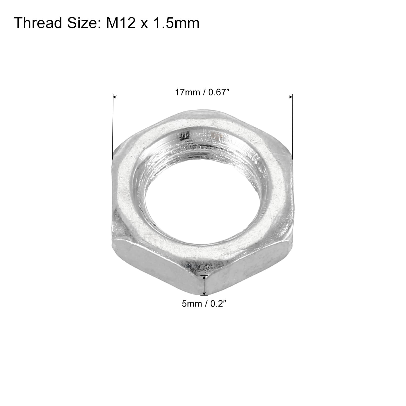PATIKIL M12 x 1.5 Steel Hex Nuts - 20 Pack Metric Thread Zinc Plated Nuts for Bolts & Fasteners (5mm Height) - Ideal for Automotive, Machinery & DIY Projects