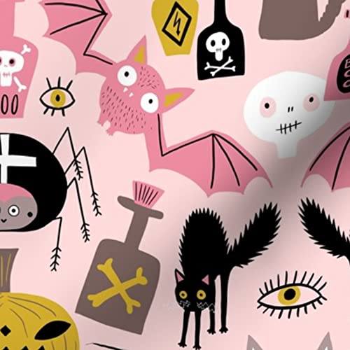 Halloween Cat Rose Bat Skull Skeleton Printed Satin Fabric - Scary Pastel Spider Design for Sewing, Apparel, Blankets & Home Decor - Perfect for Costumes, Quilting & DIY Crafts