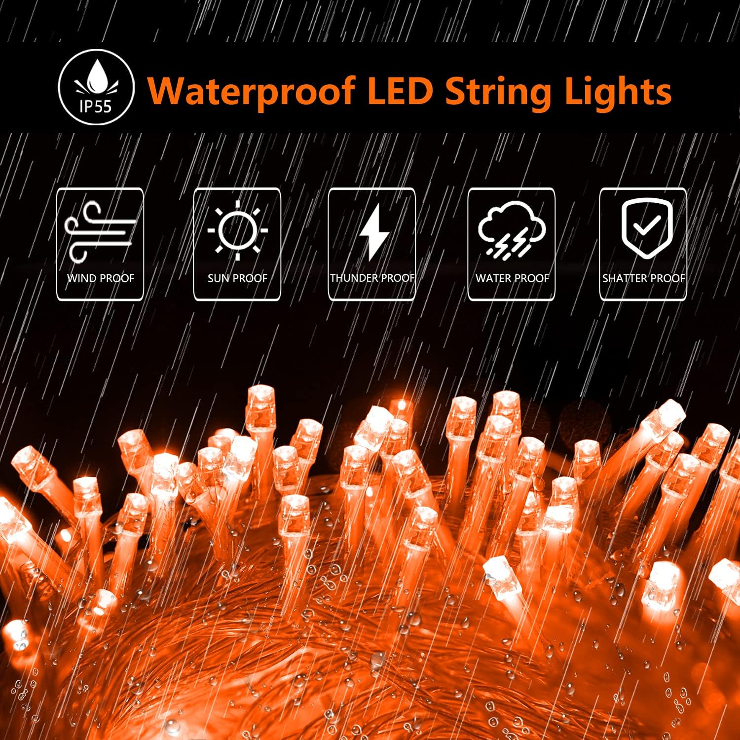 Orange Halloween String Lights - 200 LED 66ft Outdoor/Indoor Connectable Lights with 8 Modes | UL Certified Waterproof Fairy Lights for Home, Garden, Porch, Party Decor | Perfect for Halloween, Thanksgiving & Christmas Celebrations