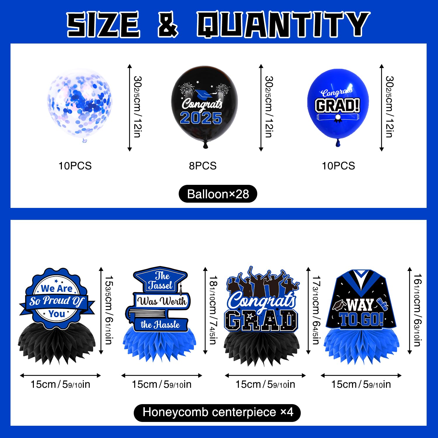 Class of 2025 Graduation Decorations Set - Blue Graduation Party Supplies with Congrats Grad Banner, Backdrop & Balloons | Perfect for High School & College Graduation Ceremonies, Commencement Parties & Photo Booths