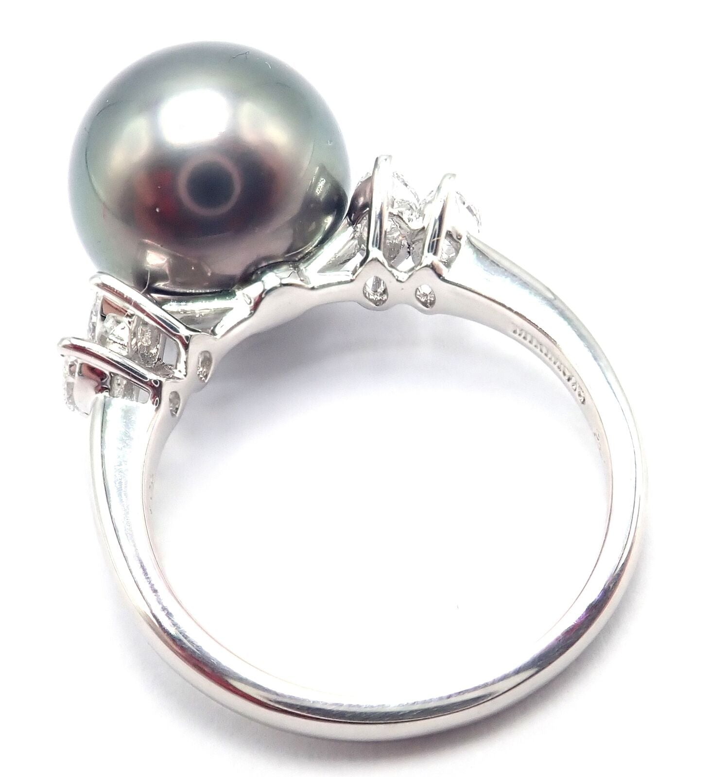 Authentic Mikimoto Platinum Tahitian Pearl Diamond Ring for Women - Elegant Luxury Jewelry for Weddings, Anniversaries & Special Occasions