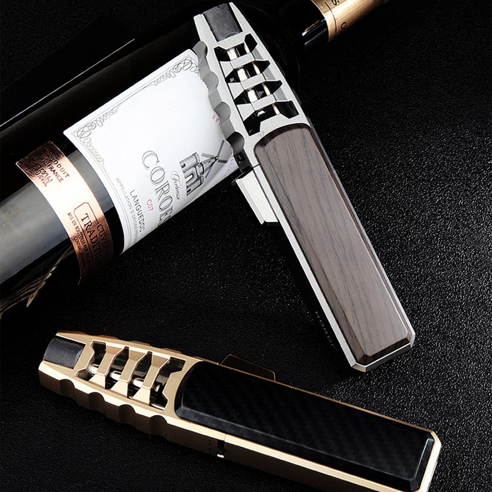 Solar Beam Torch Lighter - Windproof Jet Flame Butane Lighter for Candle Lighting, Camping, BBQ & Kitchen Use - High-Power Turbine Torcher (Brown) - Perfect for Outdoor Adventures & Home Cooking (Butane Not Included)