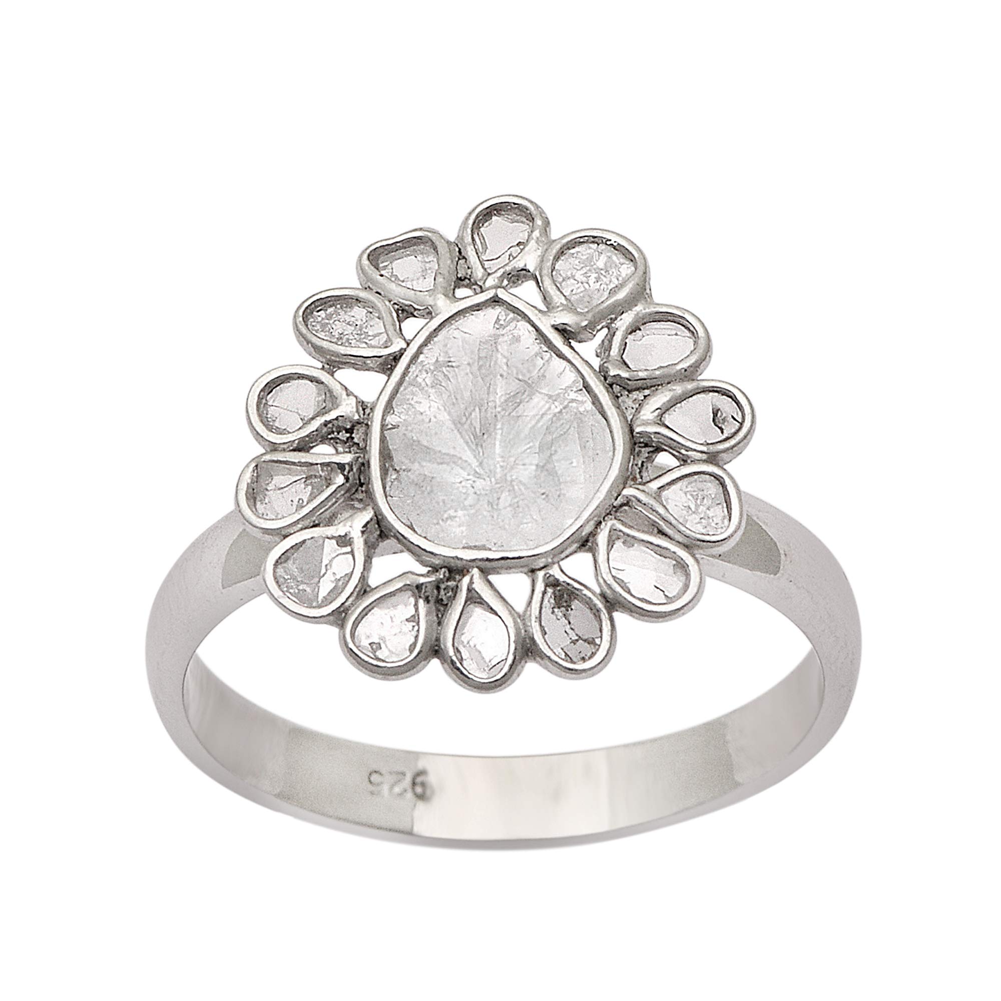 2.50 CTW Edwardian Style Floral Diamond Polki Ring in 925 Sterling Silver | Vintage Inspired Jewelry for Women | US Ring Size 5-10 | Perfect for Weddings, Anniversaries & Special Occasions