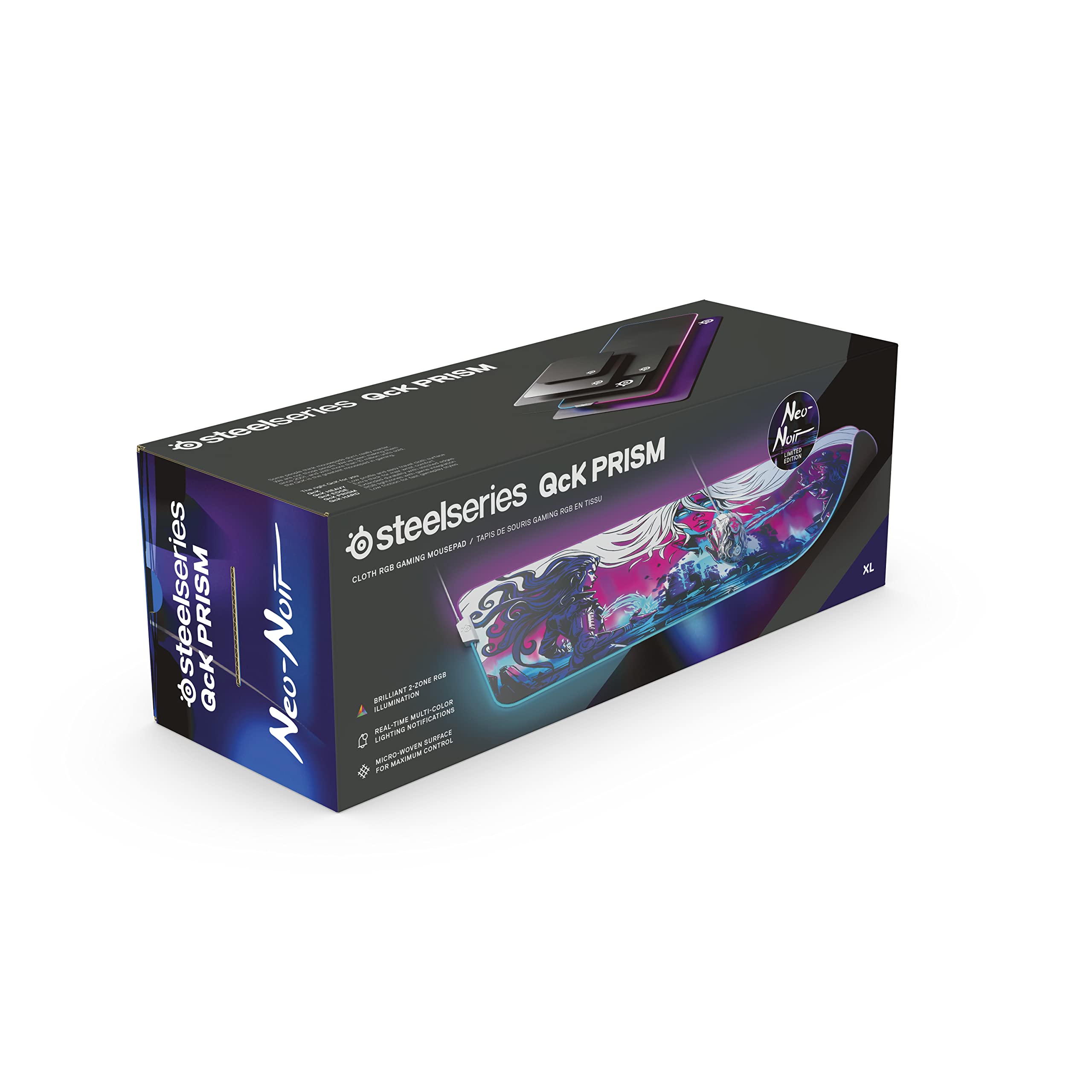 SteelSeries QcK Prism XL RGB Gaming Mouse Pad - 2-Zone Dynamic Lighting, Enhanced Tracking for Gaming Sensors, Neo Noir Design - Perfect for PC & Console Gaming Setup