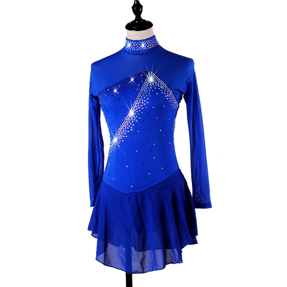 Sparkling Rhinestone Roller Skating Dress for Girls - Blue Ice Performance Costume - Perfect for Competitions, Shows, and Ice Skating Events