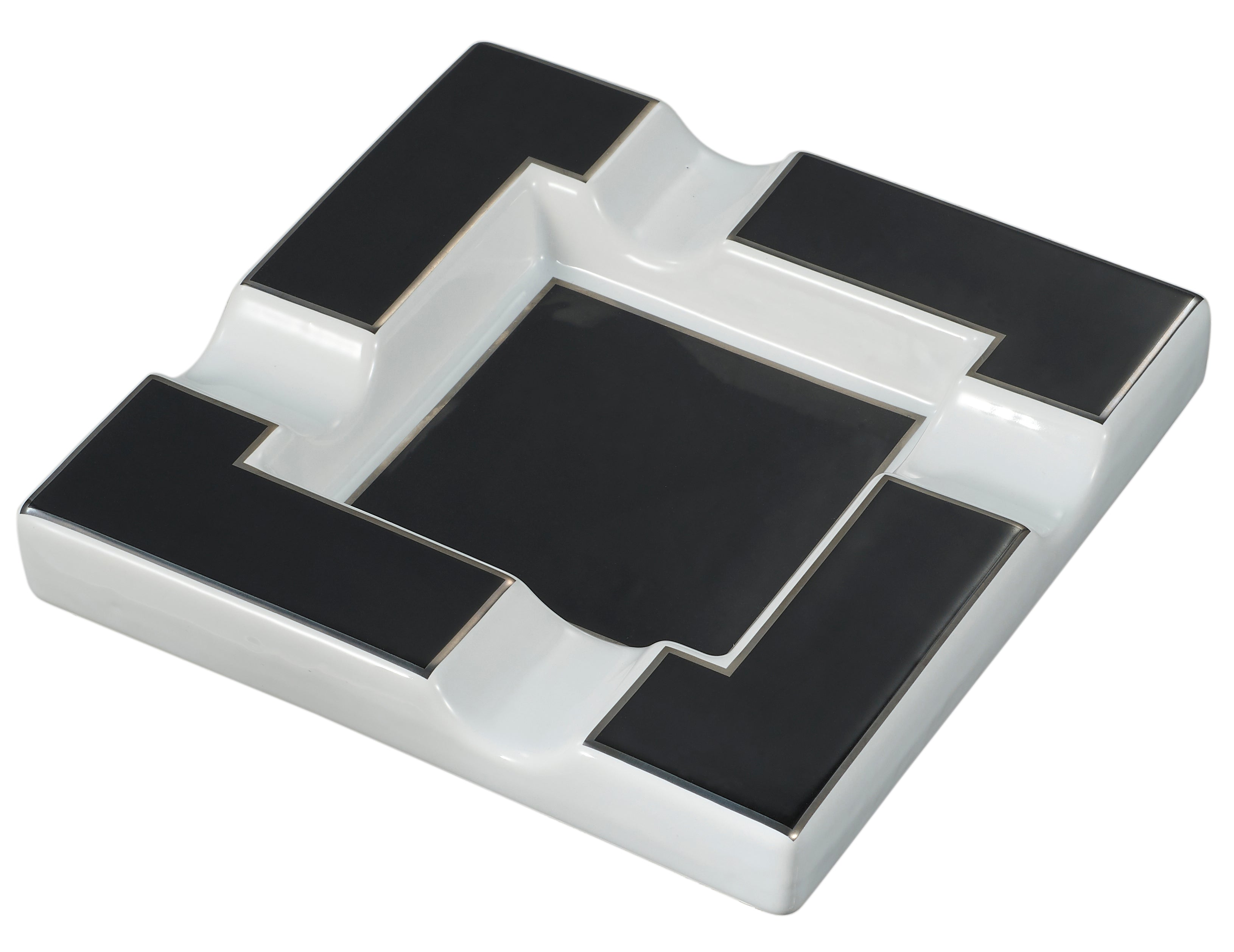 Visol Renner White & Black Ceramic Cigar Ashtray - Premium Cigar Accessories for Indoor & Outdoor Smoking - Perfect for Home, Office, Patio, and Cigar Lounges