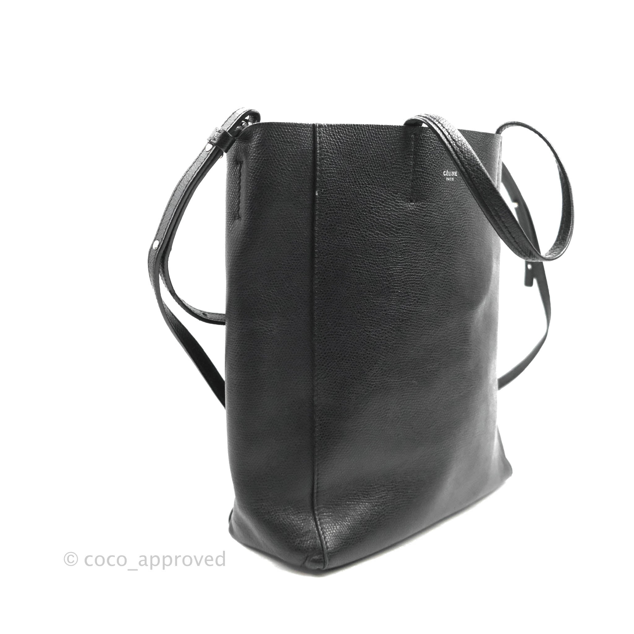 Celine Small Vertical Cabas Tote Bag in Black Grained Calfskin with Silver Hardware - Perfect for Work, Travel & Everyday Luxury