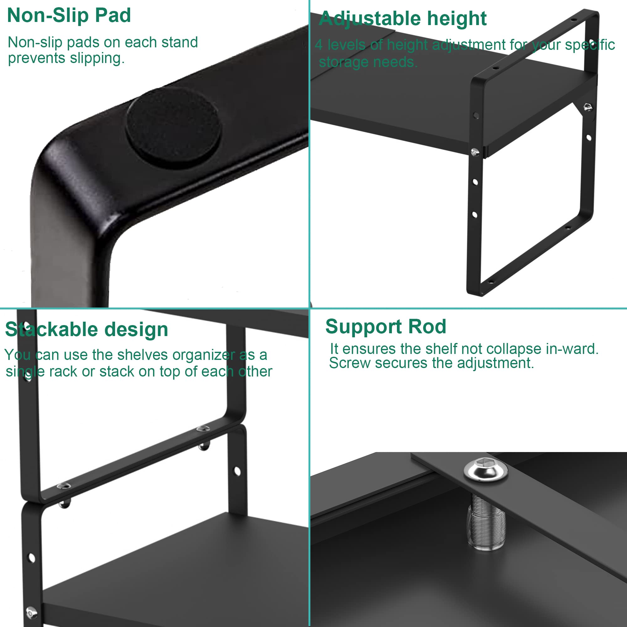 iPEGTOP Expandable Cabinet Organizer - Heavy Duty Steel Spice Rack with Adjustable Height for Kitchen, Pantry, Office & Garage Storage - Space Saving Shelf Riser for Counter Organization (Black, 1 Pack) - Perfect for Small Spaces & Clutter-Free Home Organization