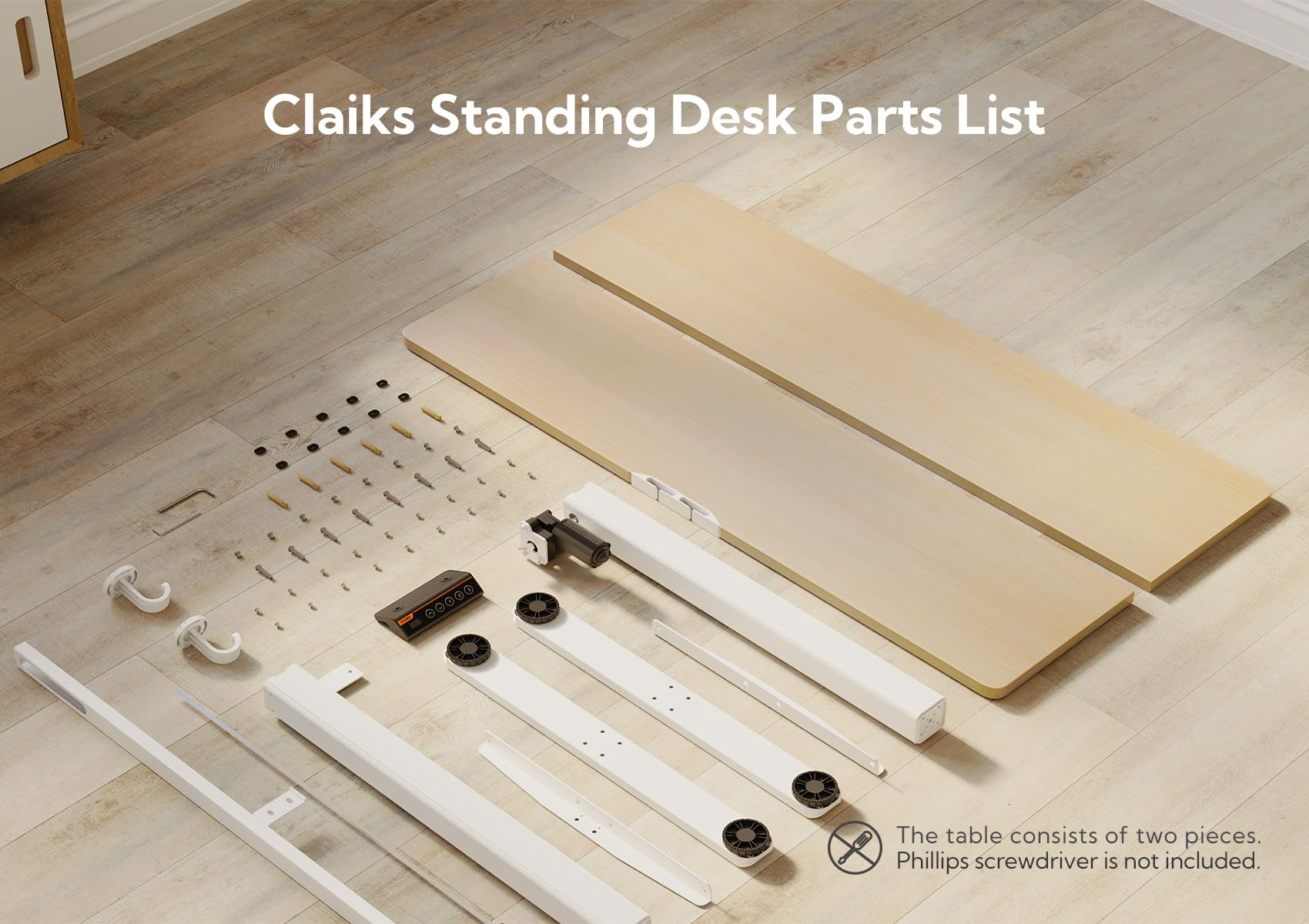 Claiks Electric Standing Desk - Adjustable Height Sit Stand Desk 40x24 Inches, White Frame with Natural Wood Top for Home Office | Ergonomic Workstation for Remote Work & Study
