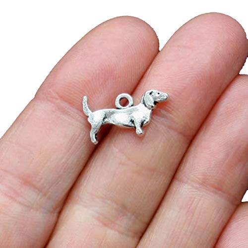 Bulk 40 Antique Silver Tone Dachshund Charms - Double Sided Dog Pendant for Jewelry Making, DIY Crafts, and Keychains | SC1087