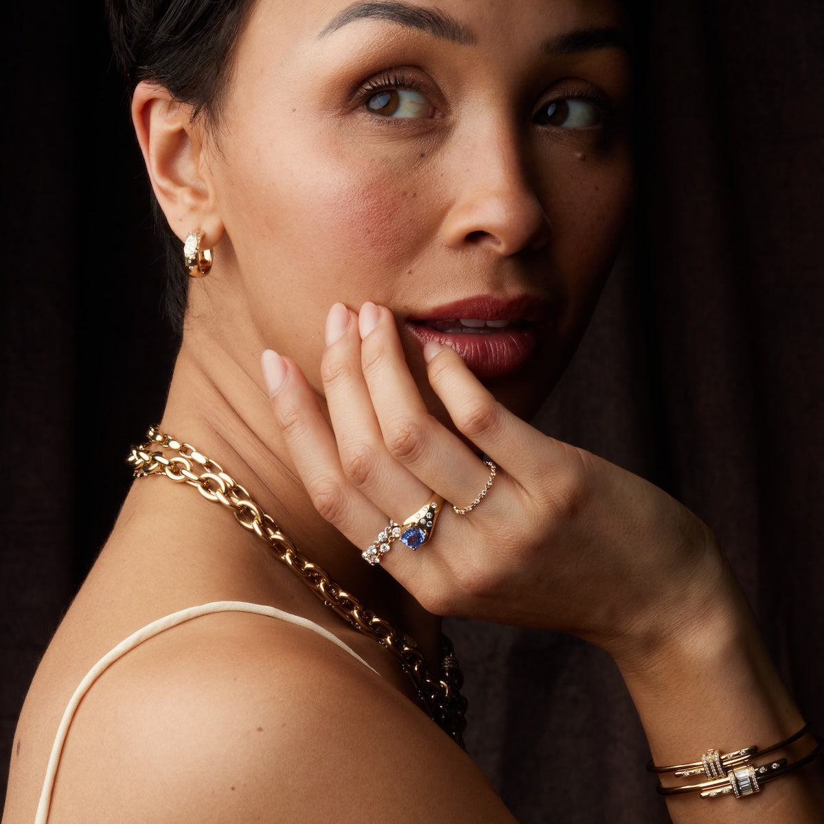 Diamonds in the Rough Hoops - Elegant Gold-Plated Hoop Earrings for Women | Perfect for Parties, Weddings & Everyday Wear