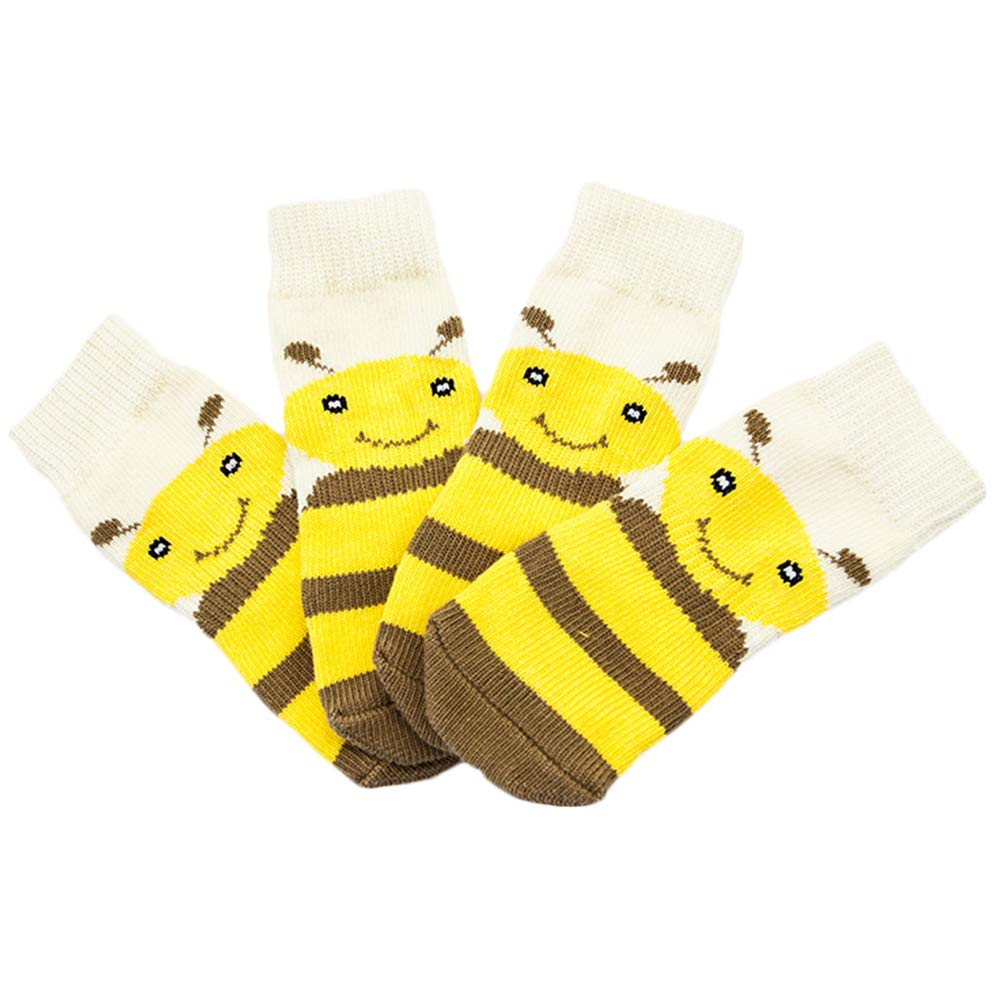 POPETPOP 4-Pack Non-Slip Dog Socks - Yellow Striped Cotton Stockings for Small/Medium/Large Dogs (Size 2XL) | Perfect for Indoor Use, Cold Weather & Paw Protection