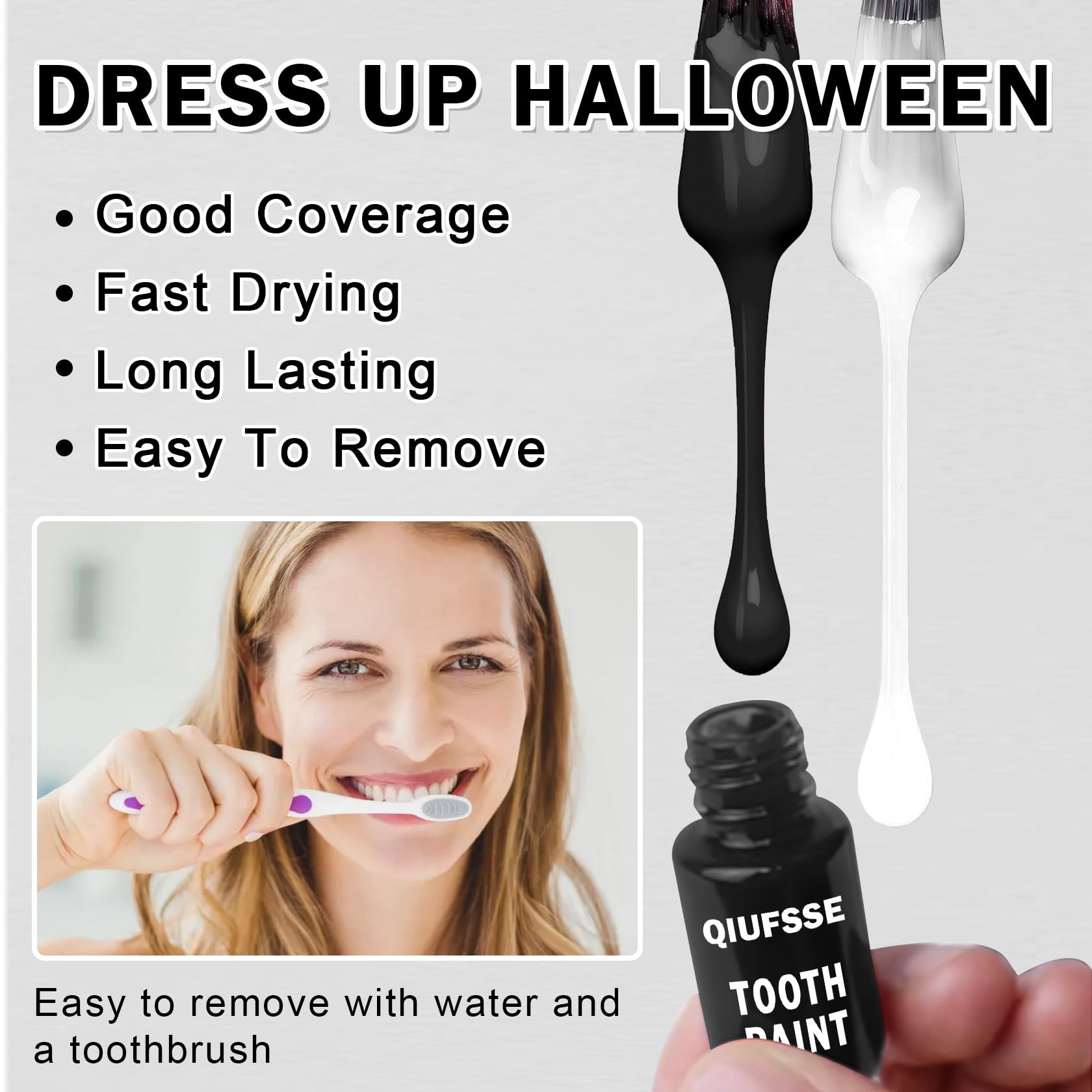 Black Tooth Paint for Halloween & Goth Makeup - Professional Temporary Black Teeth Cosmetic | Safe, Quick-Drying & Realistic Special Effects | Perfect for Costume Parties, Horror Events & Cosplay