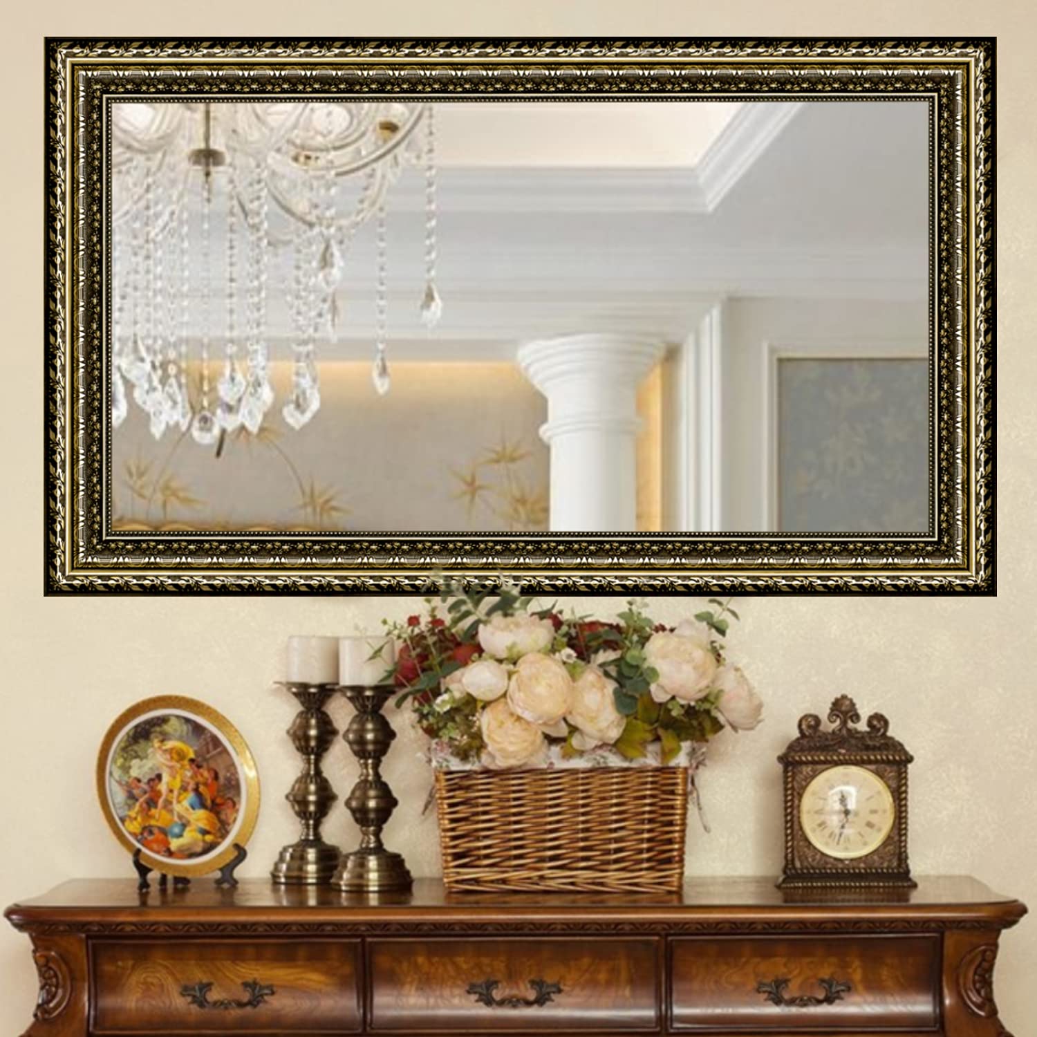 Vintage Black & Gold Framed Rectangle Bathroom Mirror - 40