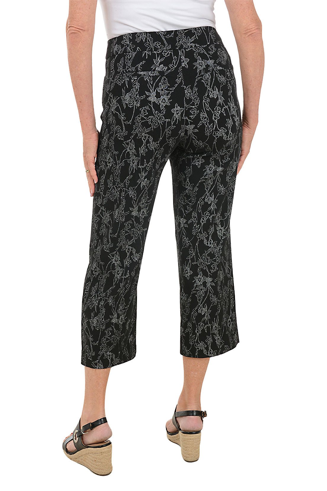 Floral Jacquard Wide Leg Crop Pants for Women - Boho Chic High Waisted Palazzo Trousers - Perfect for Summer, Beach, and Casual Outings