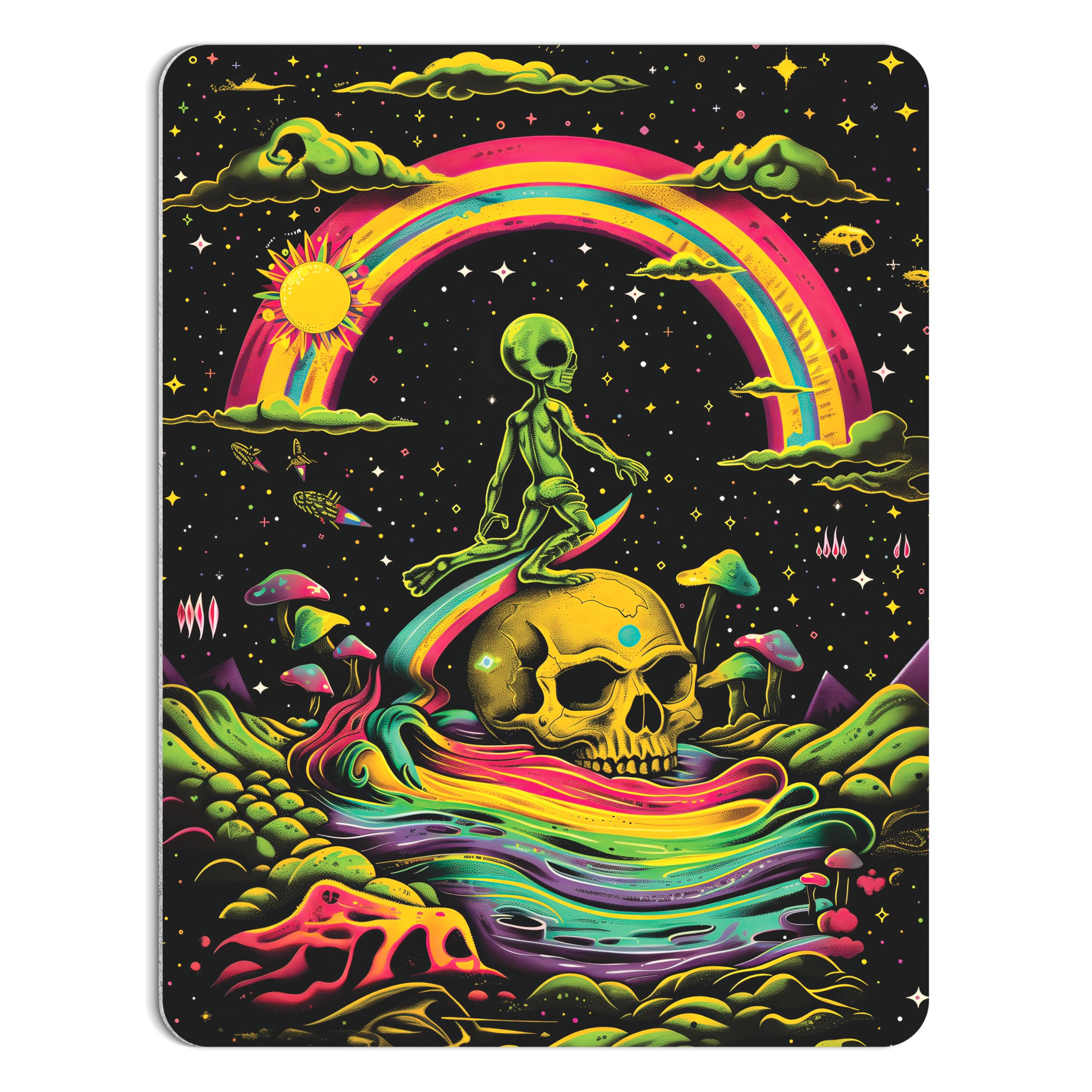 Vintage Hippie Room Decor Posters - Alien, Mushroom & Skull Wall Art for Boho Bedroom, Living Room & Dorm Aesthetic Decor