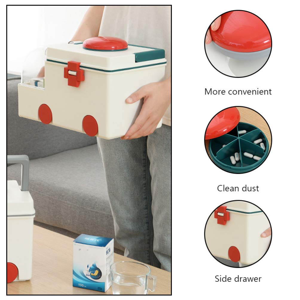Baluue Green Modern First Aid Kit Storage Box - Portable Medicine Organizer for Home, Office & Travel - Plastic Emergency Case 32x21cm - Perfect for First Aid Supplies, Medication & Small Item Storage