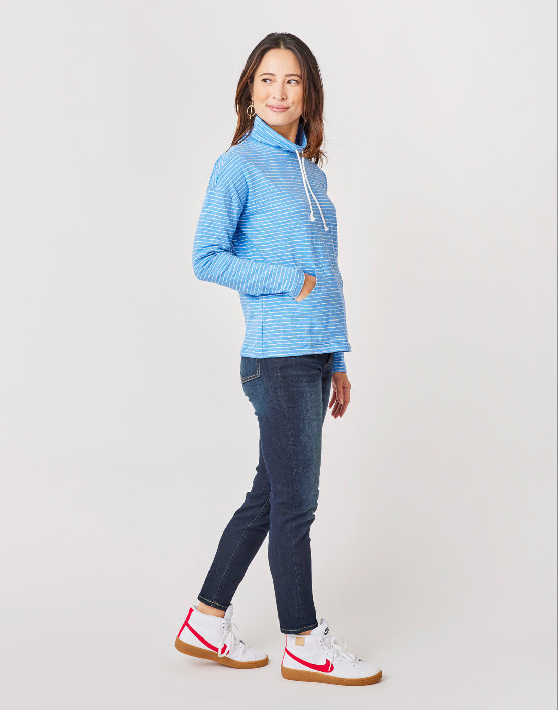 Bodie Funnel Neck Sweater - Bluebay Stripe Pullover for Women | Cozy Winter Knitwear | Perfect for Office, Casual Outings & Holiday Gatherings