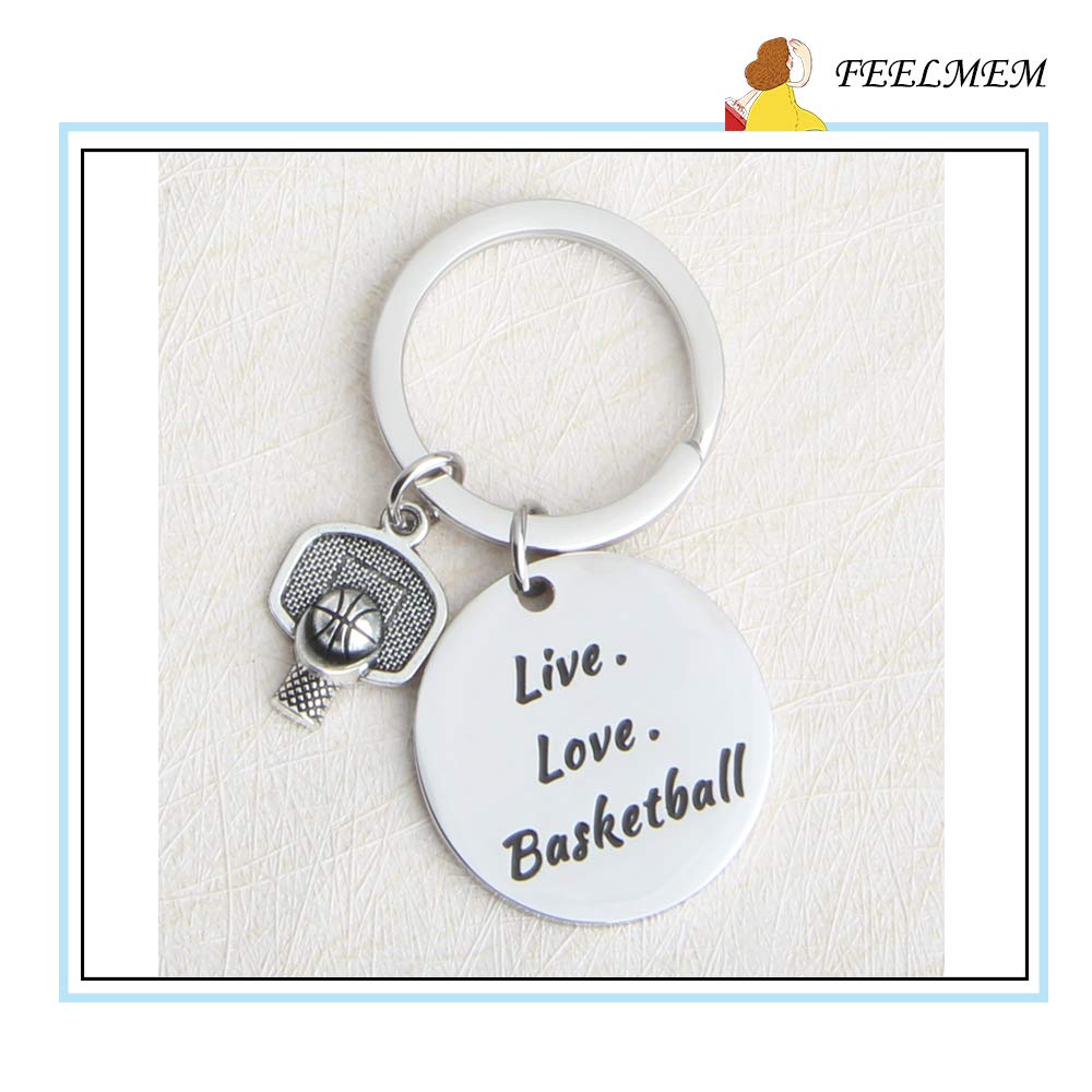 FEELMEM Sports Charms - Basketball Keychain with Hoop Design, Inspirational Live Love Basketball Jewelry, Fitness Keyring Gift for Players & Fans - Perfect for Game Days, Workouts & Basketball Enthusiasts