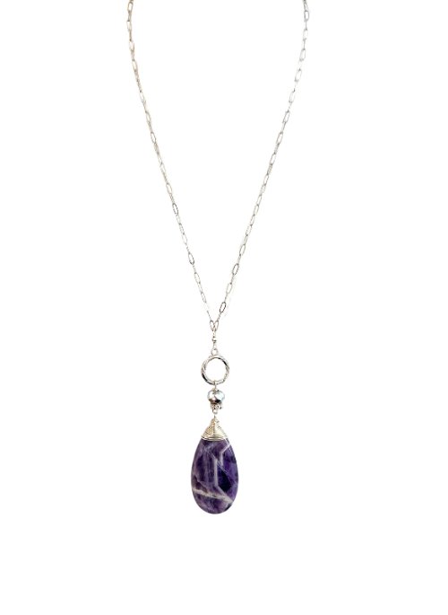 2-Way Amethyst Silver Necklace for Women - Elegant Adjustable Pendant Jewelry for Daily Wear & Special Occasions