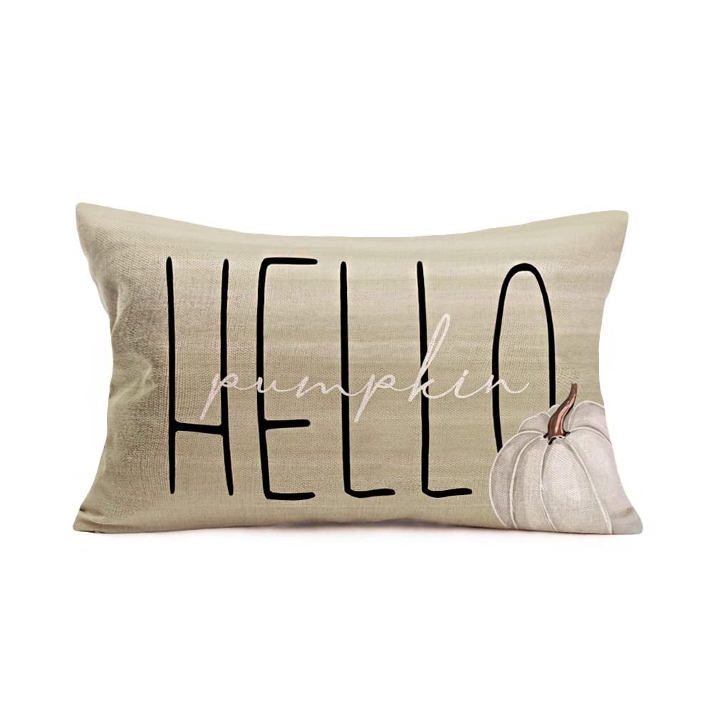 Smilyard Hello Pumpkin Pillow Covers 12x20 Inch - Fall Decor Grey Pumpkins with Seasonal Quotes, Autumn Harvest Farmhouse Cushion Covers for Thanksgiving, Halloween, and Home Decor | Perfect for Sofa, Bed, Porch & Seasonal Display